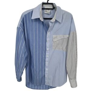 Finley Womens Blue Mixed Stripe Patchwork Button Down Shirt XS USA - CJ
